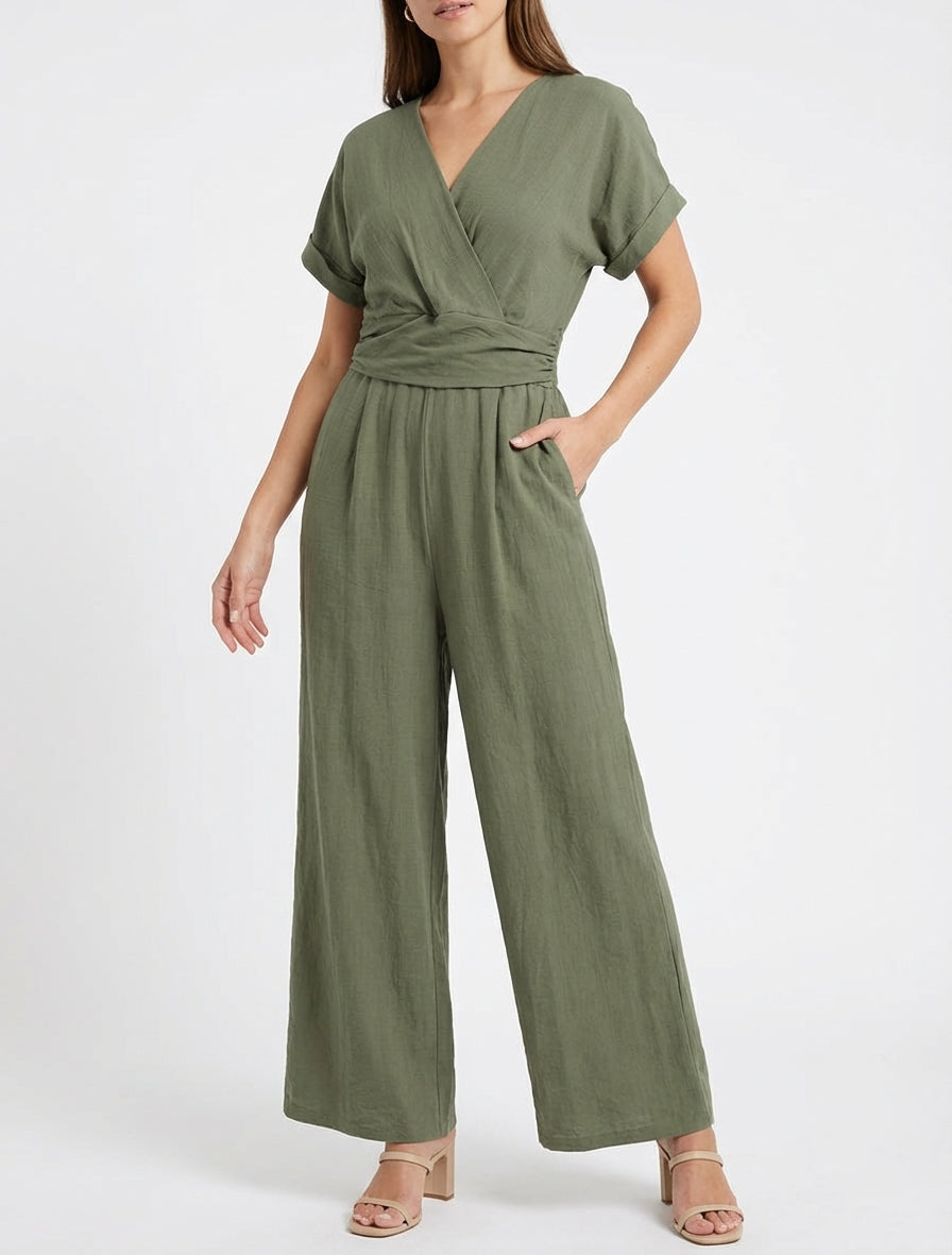 Einfarbiger Kurzarm-Overall - Kaki