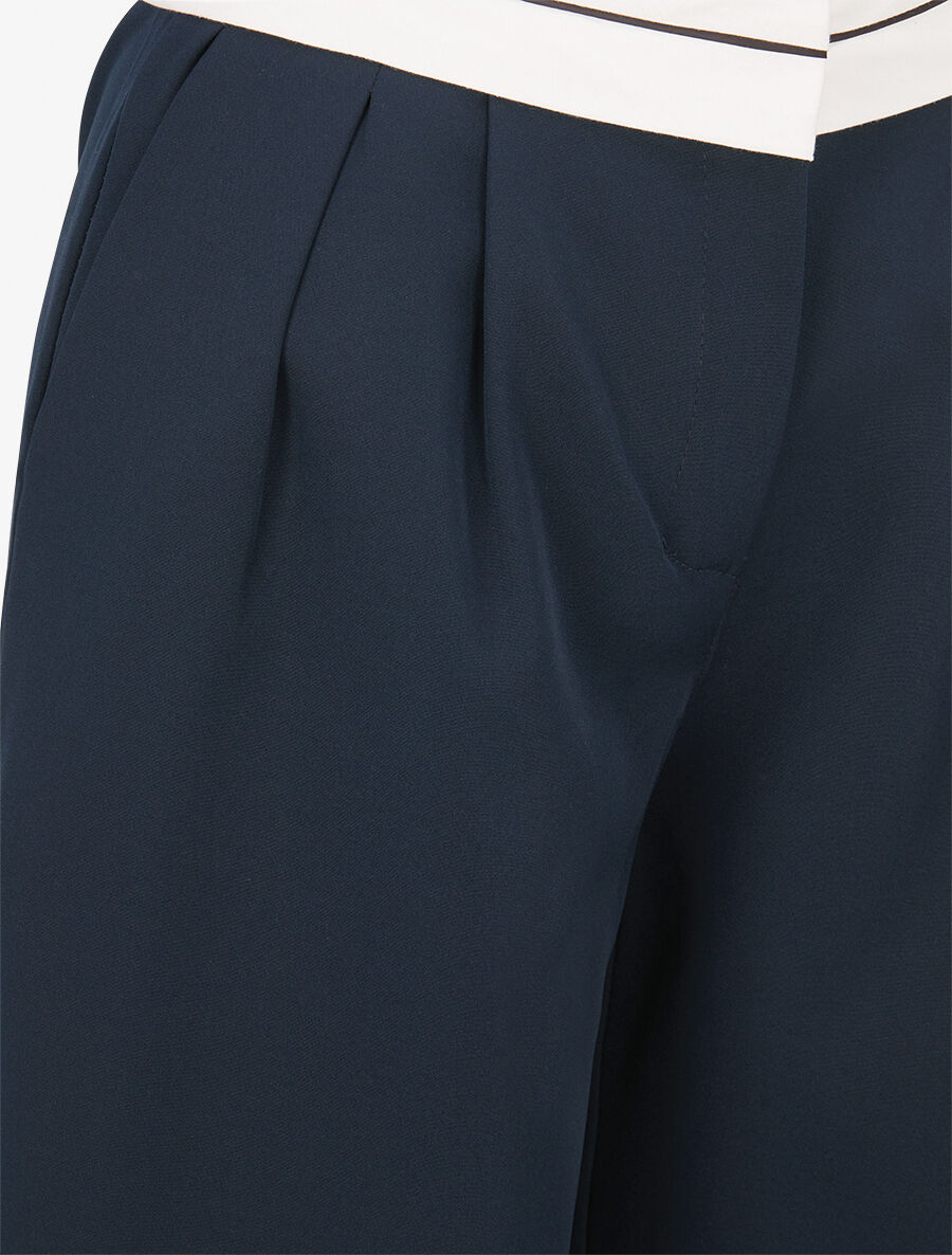 Pantalon wide leg à taille contrastante - Marine - 3