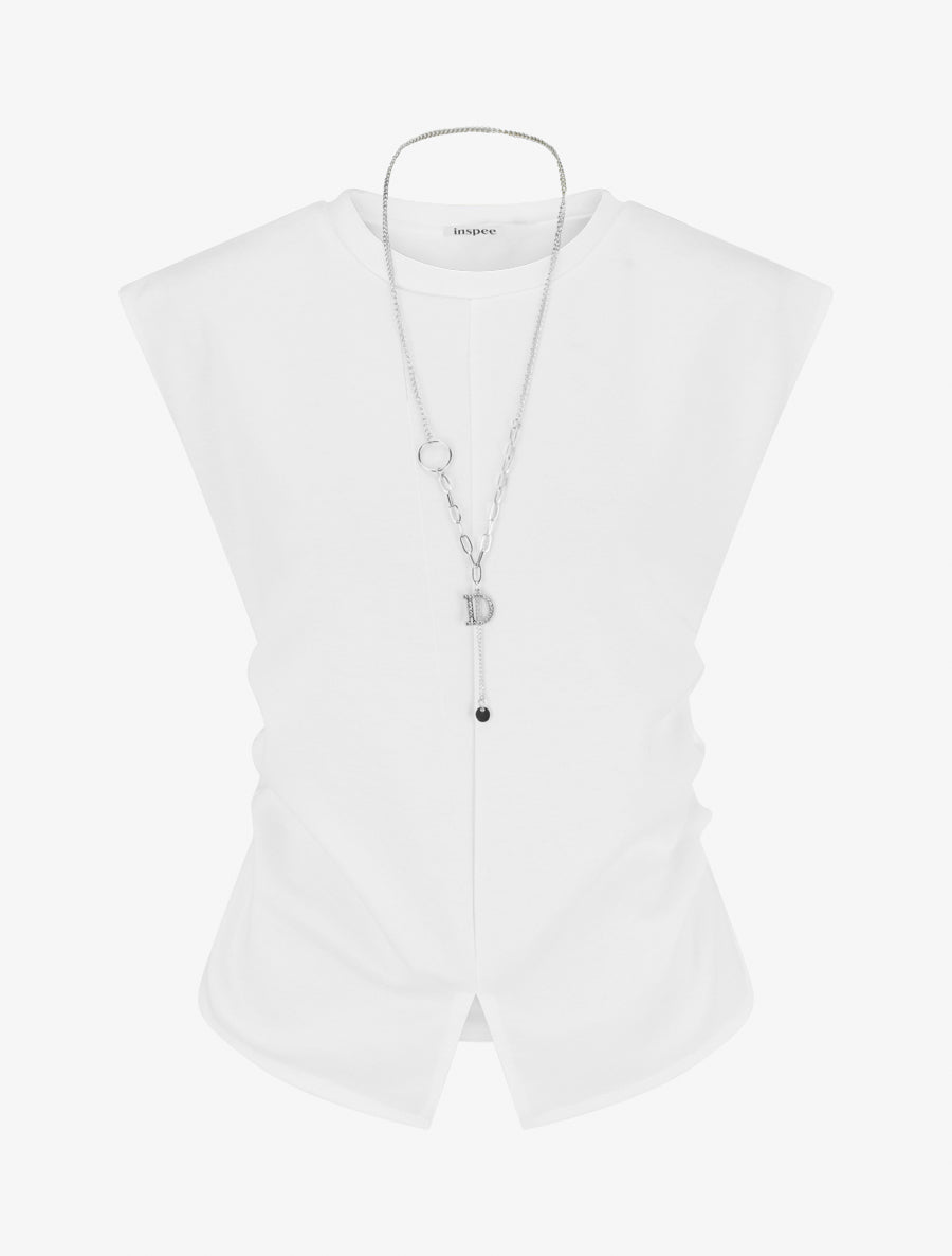 Top sans manches à côtés froncés - Blanc - 1