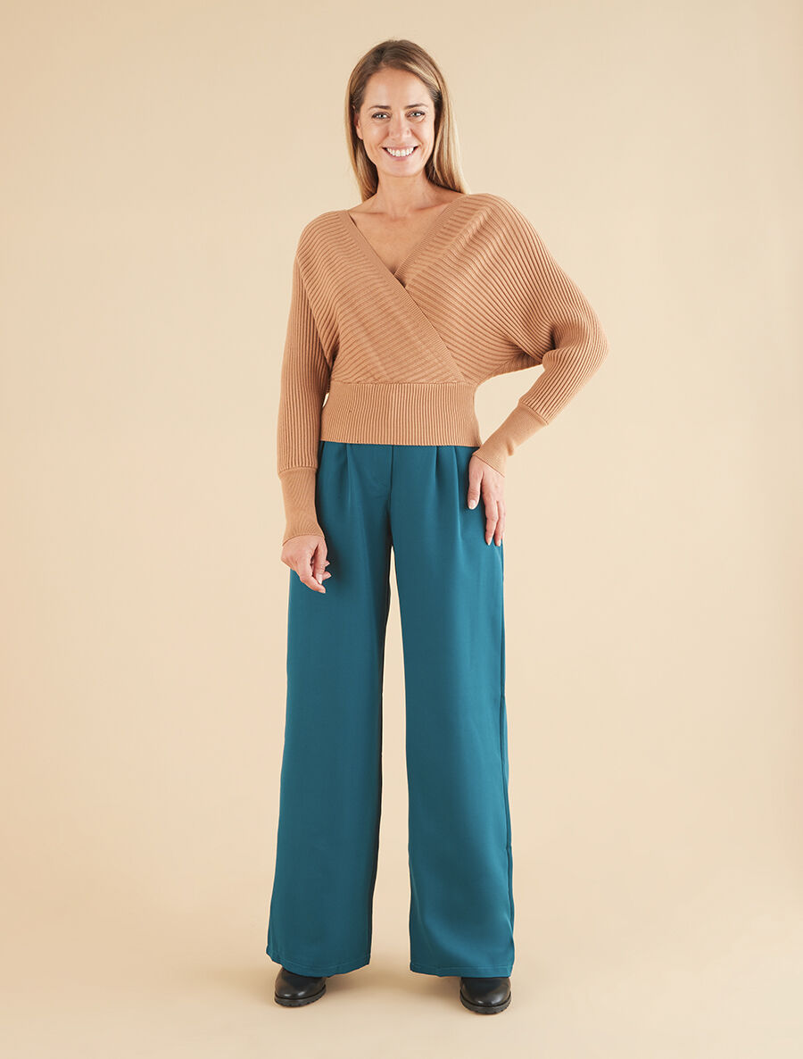 Pantalon wide leg à taille contrastante - Bleu canard - 4