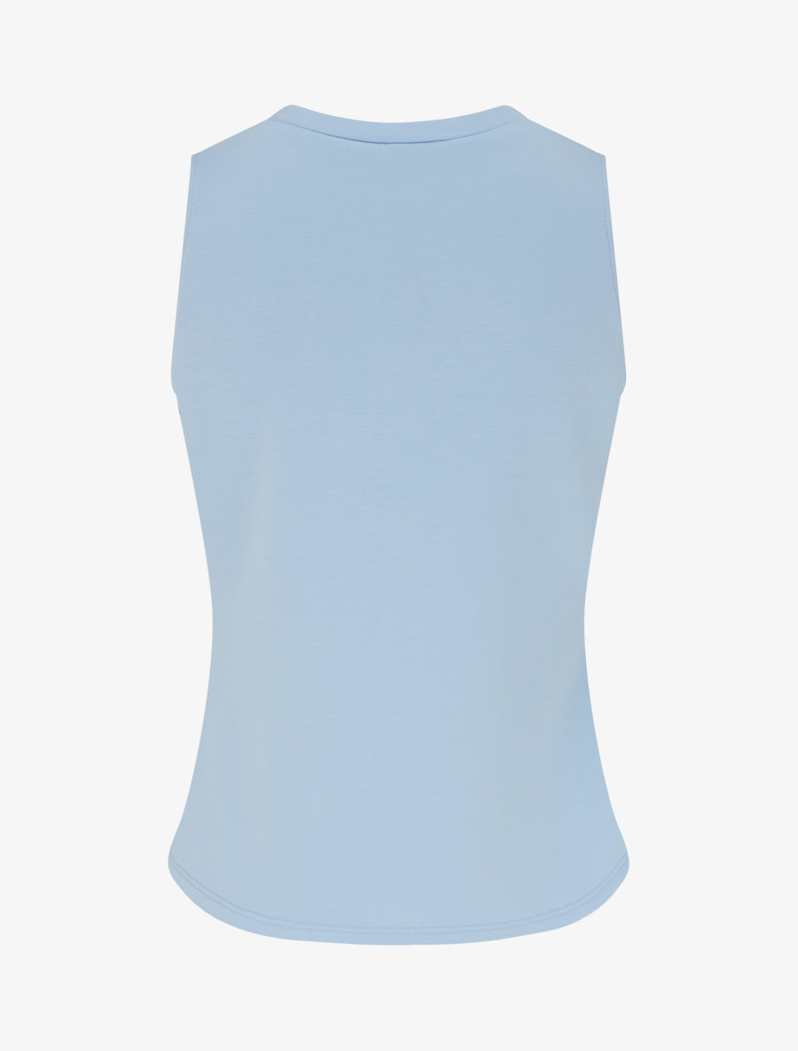 Top uni sans manches à empiècement bijou - Bleu ciel - 2