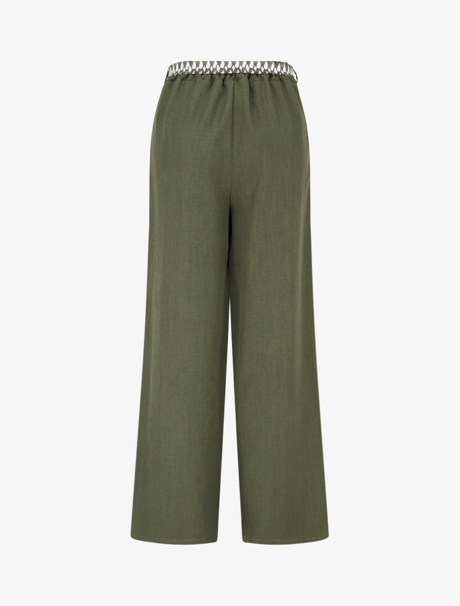 Pantalon ample uni et ceinturé - Kaki - 2