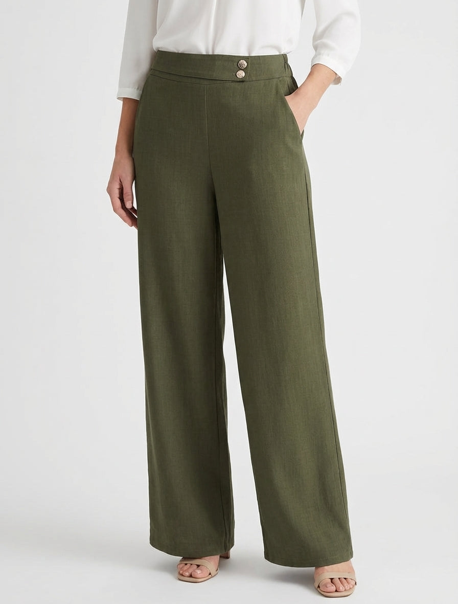 Weite Hose mit Riemen und Knöpfen - Kaki