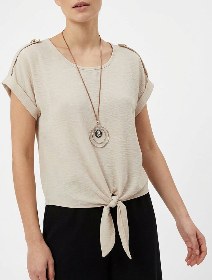 Top zum Binden mit kurzen Ärmeln - Beige