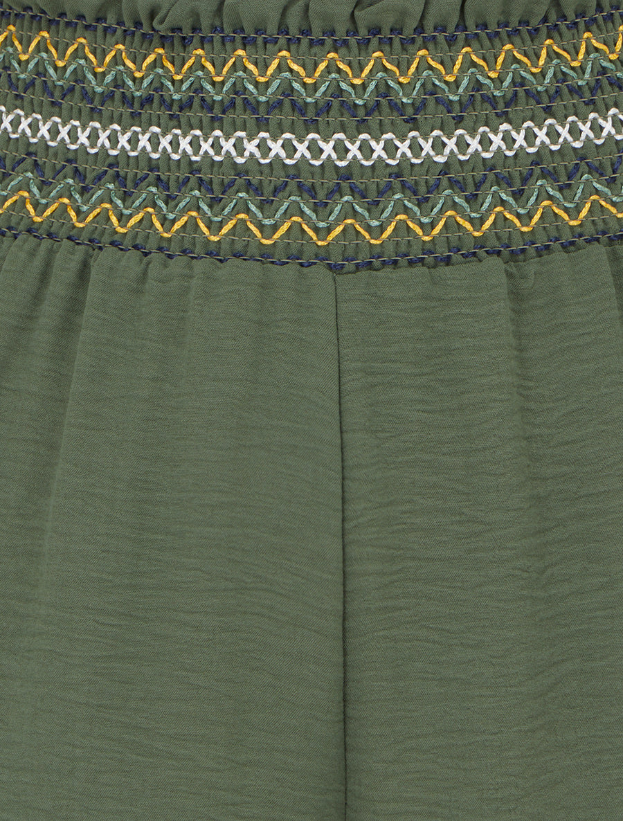 Pantalon droit à taille haute élastiquée - Kaki - 3