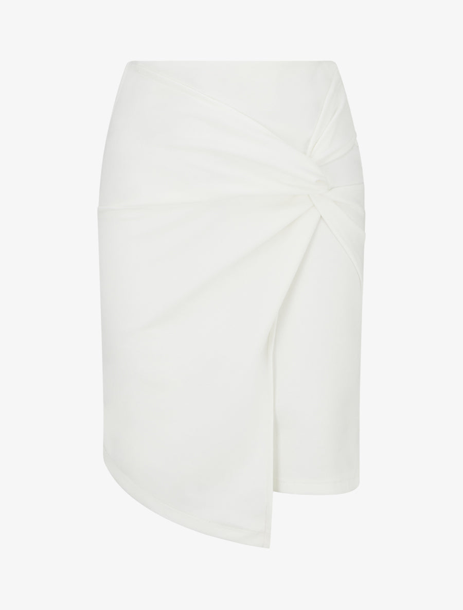 Jupe droite en suédine effet torsadé - Blanc - 1