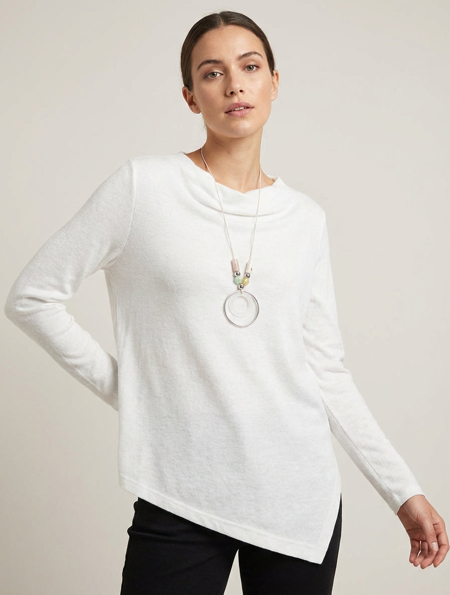 Asymmetrischer Pullover mit Wasserfallausschnitt - Weiß