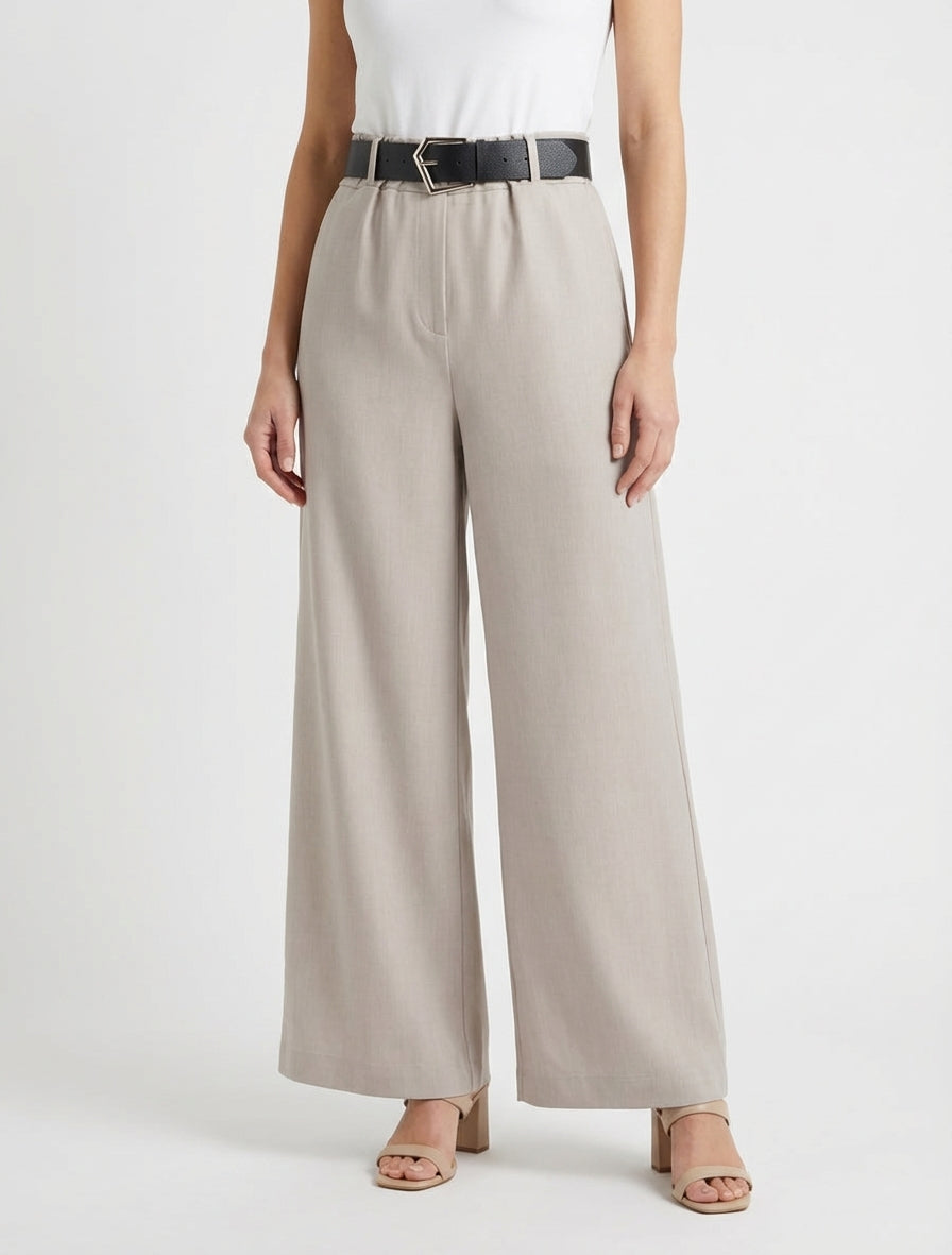 Weite einfarbige Hose mit hoher Taille - Hellmaulwurf