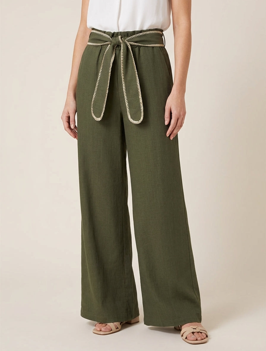 Gürtelhose mit irisierendem Detail - Kaki