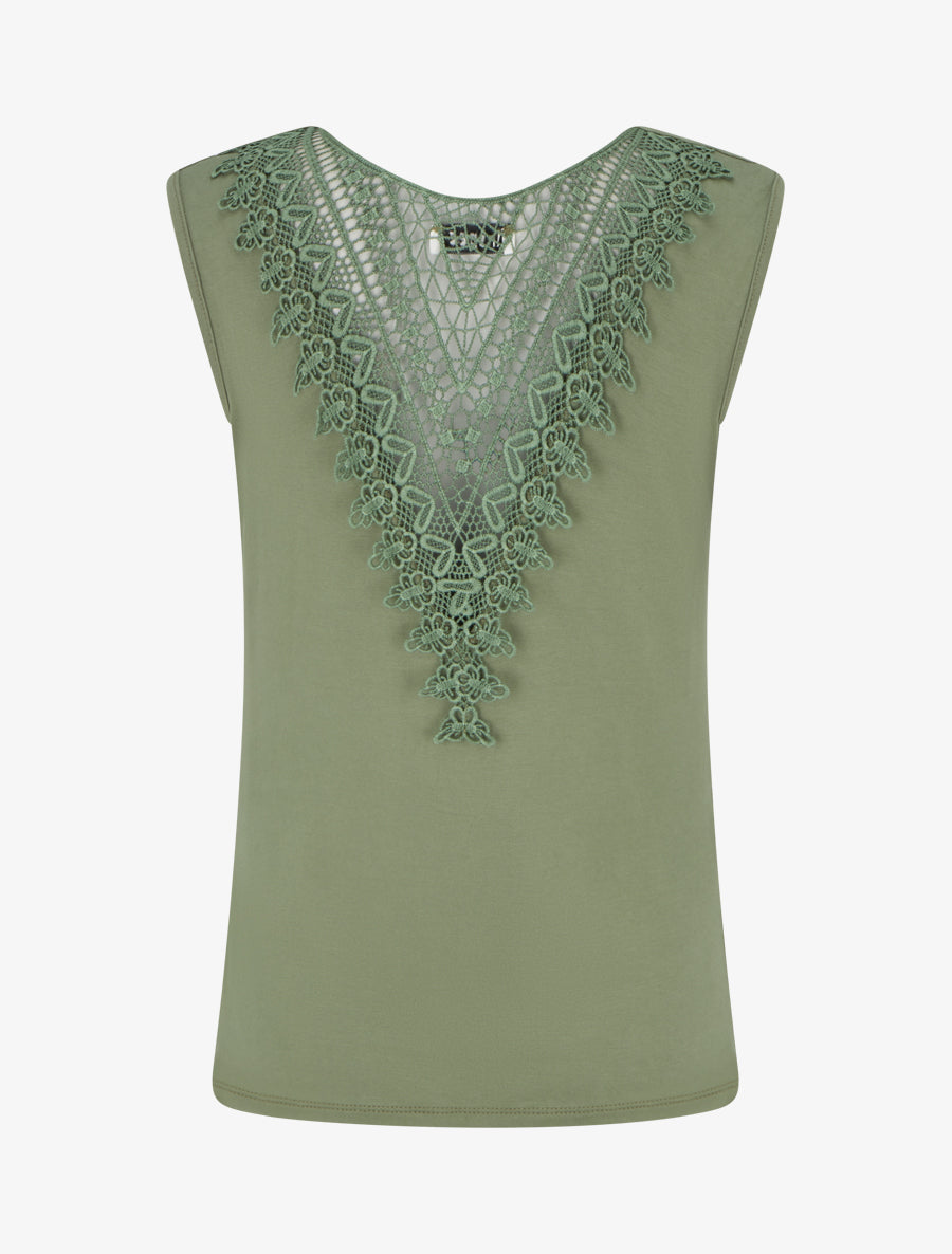 Top uni sans manches à broderie au dos - Kaki - 2