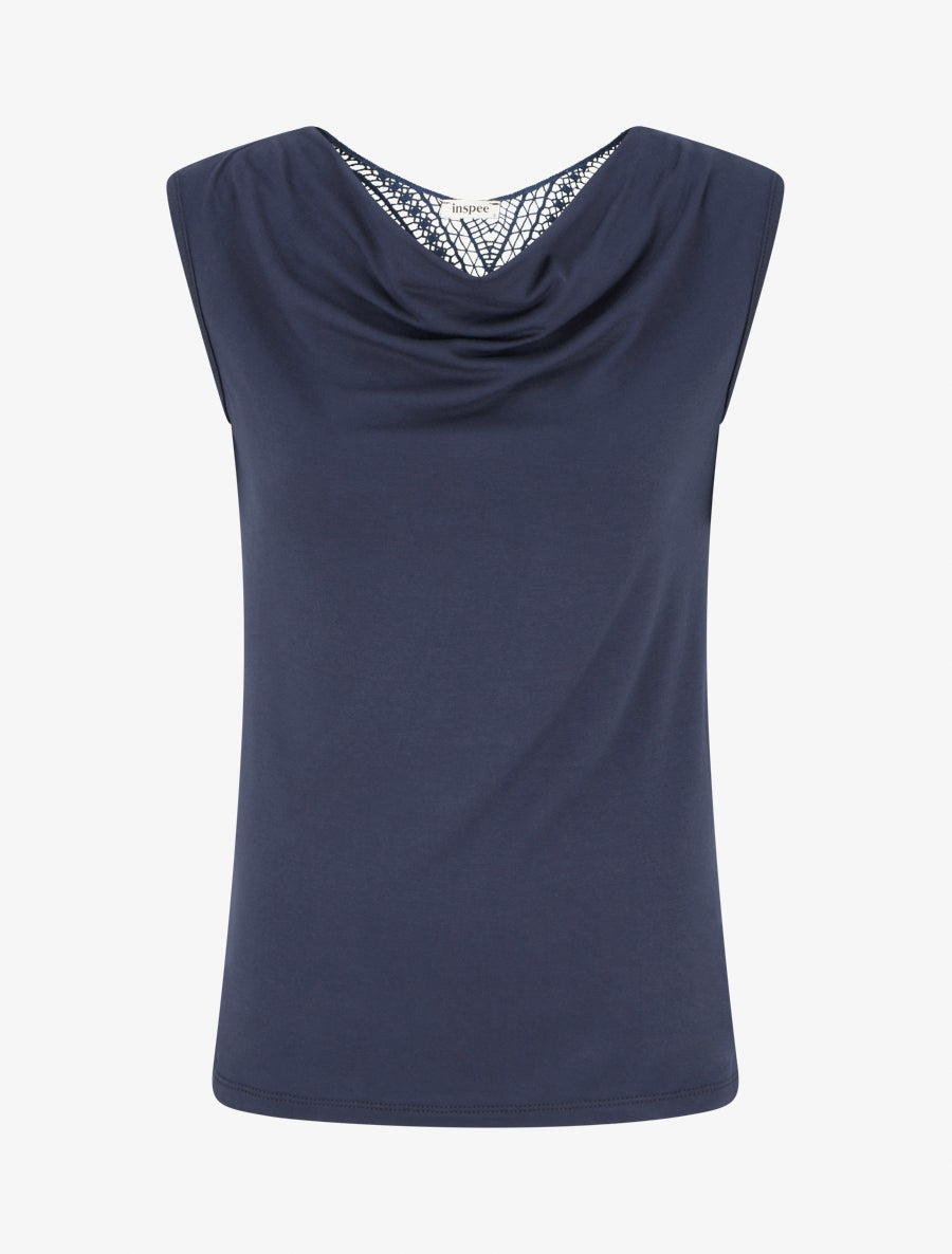 Top uni sans manches à broderie au dos - Marine - 1