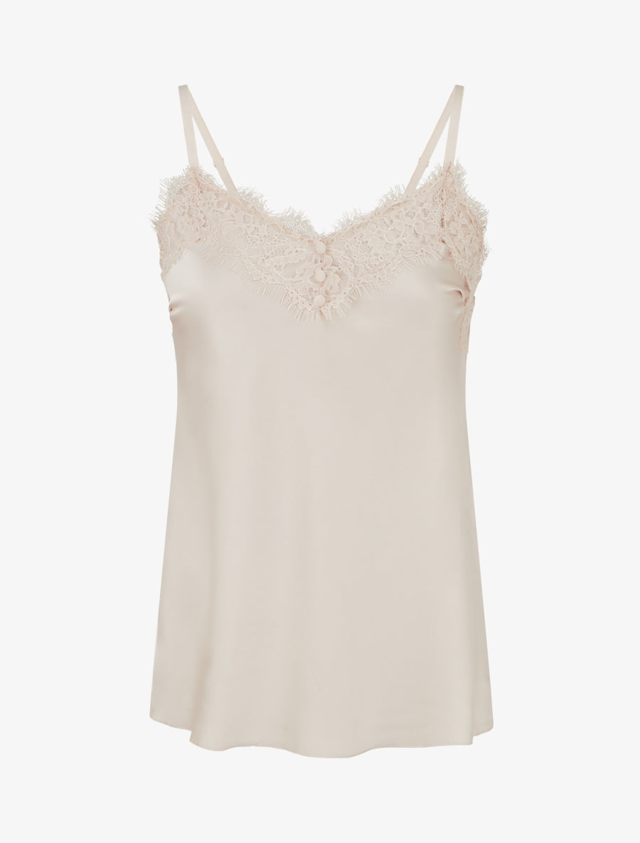 Caraco satiné à détail dentelle - Beige - 1