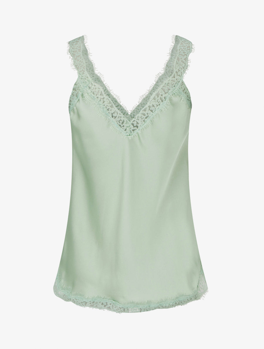Caraco à bretelles et bords en dentelle - Vert d&