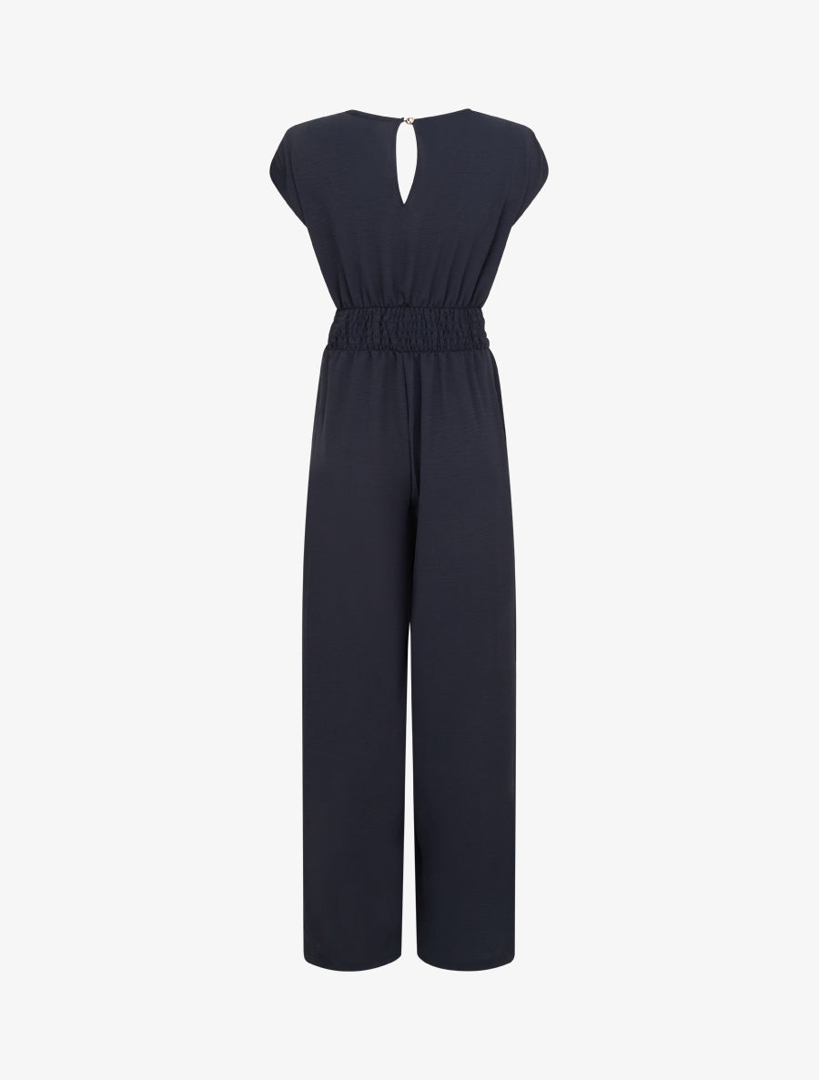 Combinaison ample à col cache-coeur effet drapé - Marine - 2