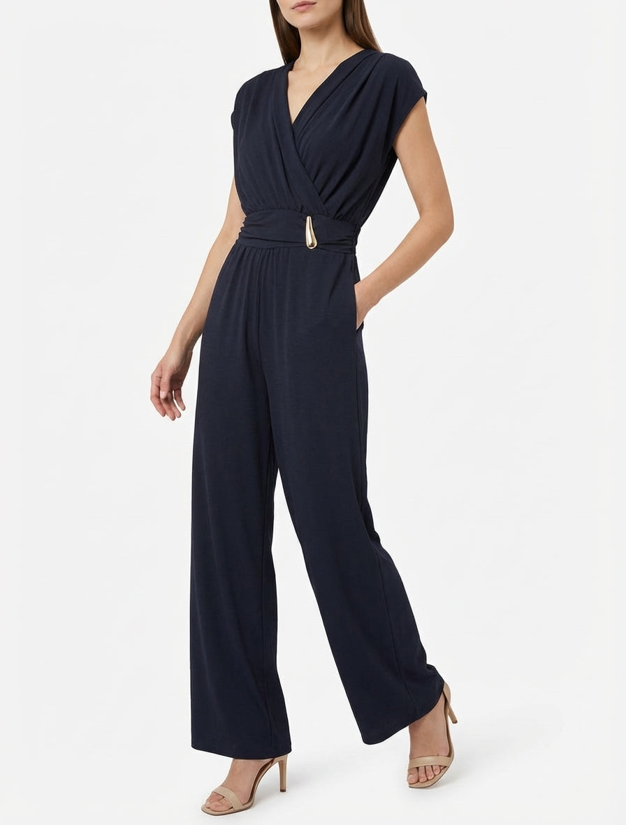 Weite Kombination mit drapiertem Wickelkragen - Marine