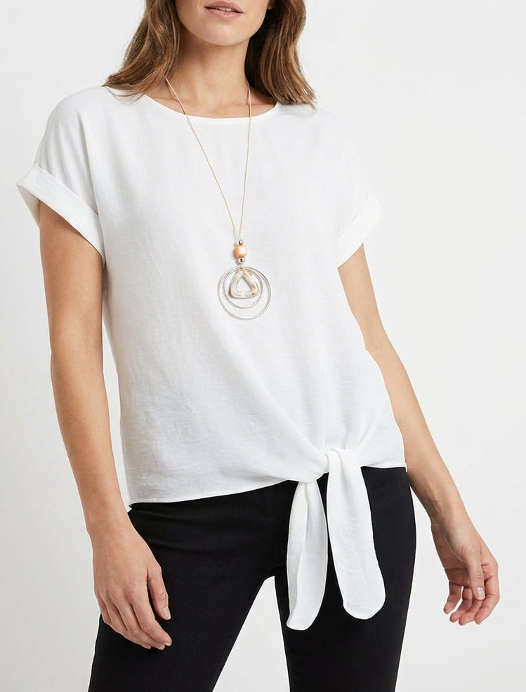 Kurzarm-Top zum Binden - Weiß