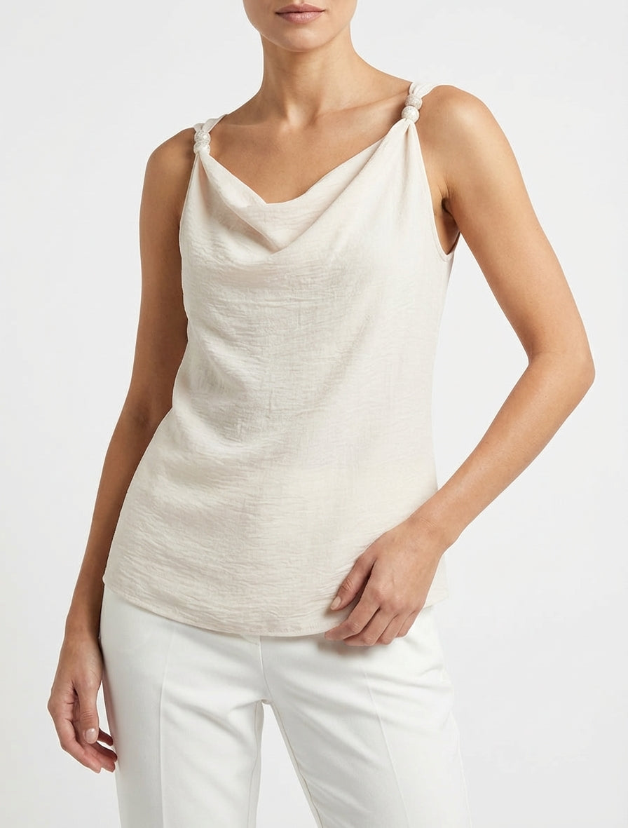 Ärmelloses Top mit Schmuckbesatz - Beige