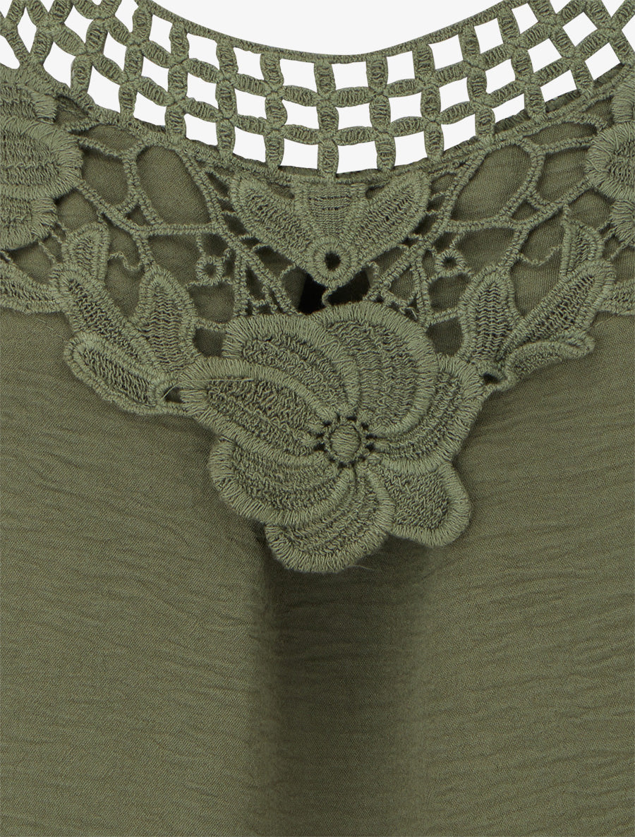 Top sans manches à dentelle et crochet - Kaki - 3