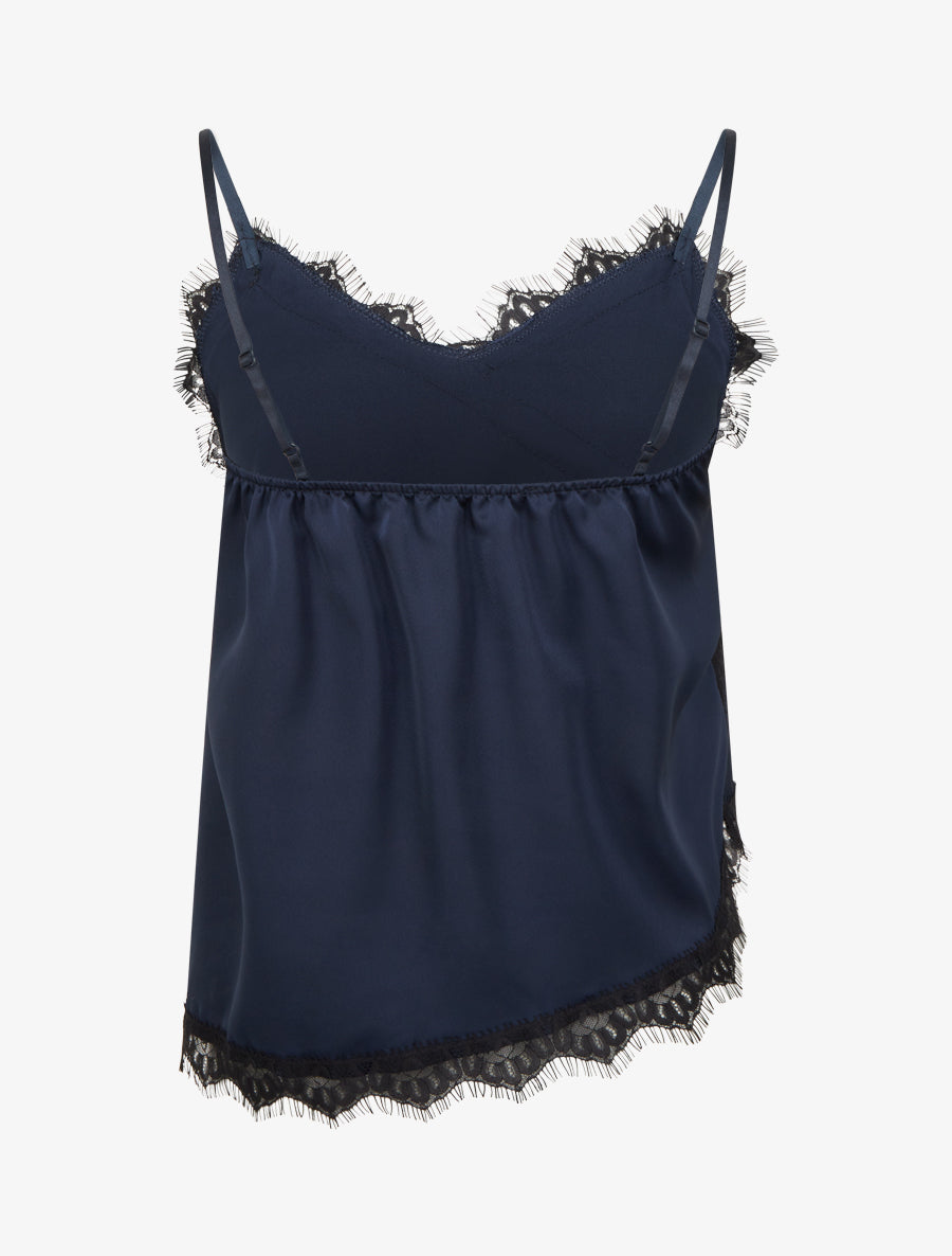 Caraco satiné asymétrique à détail dentelle - Marine - 2