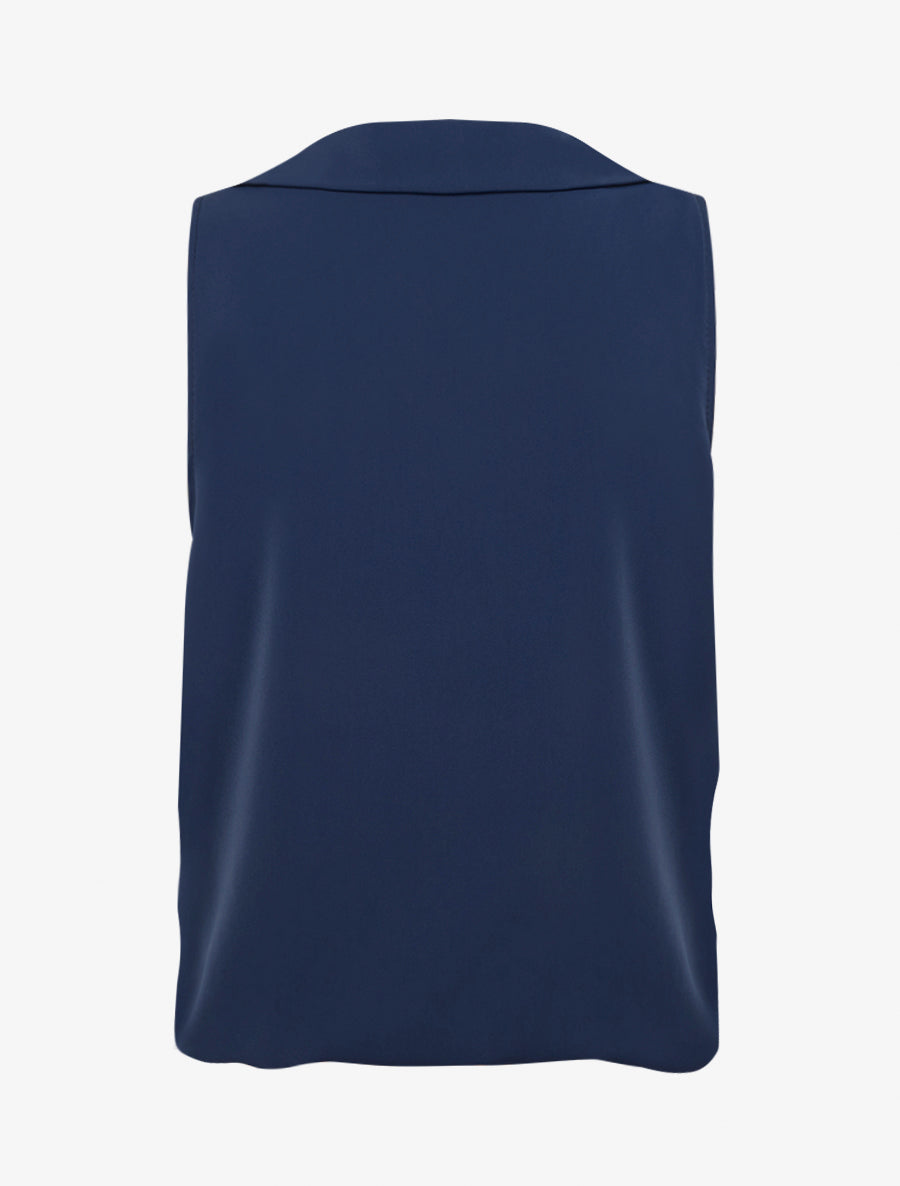 Top droit uni à col V - Marine - 2