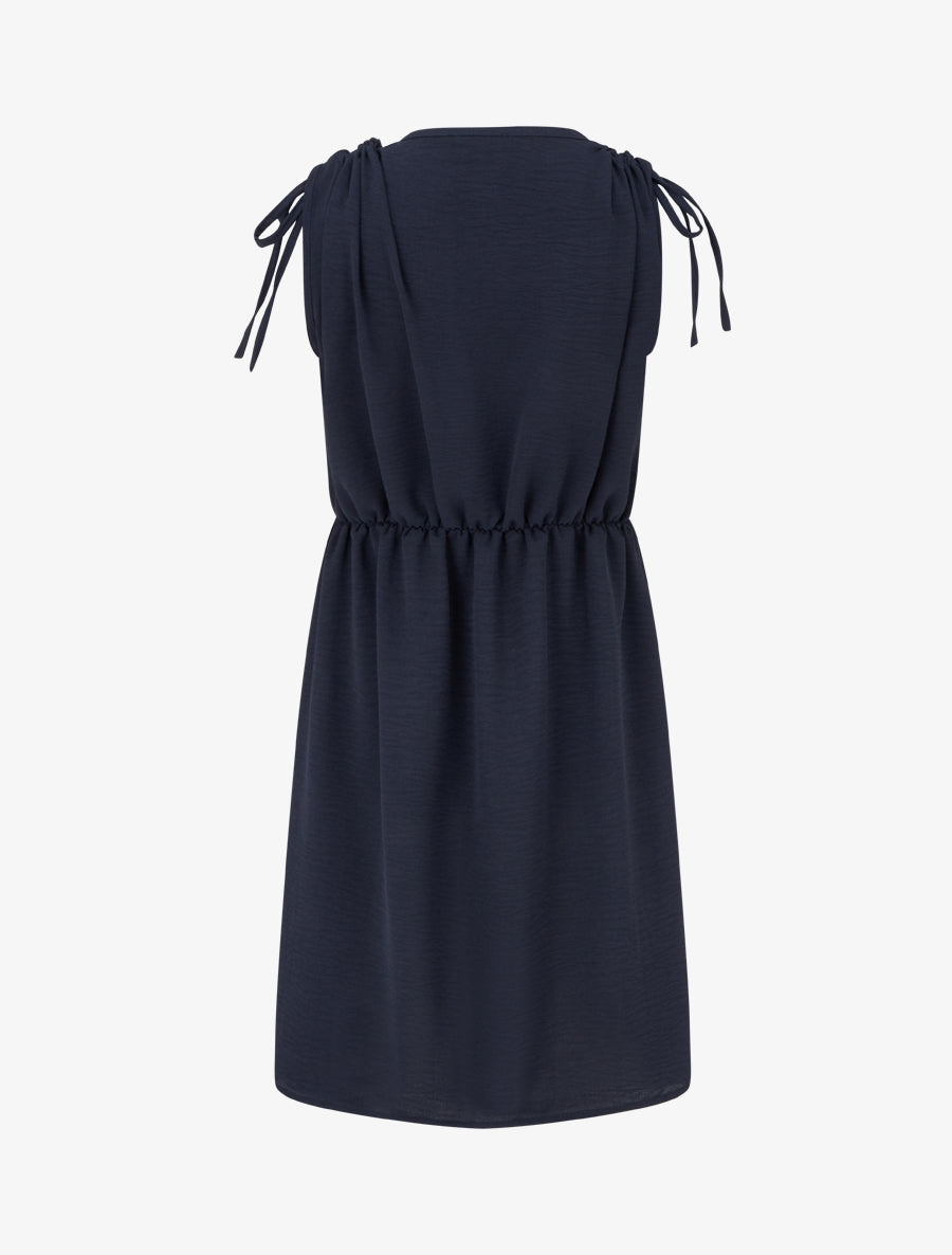 Robe unie à empiècement bijou à la taille - Marine - 2