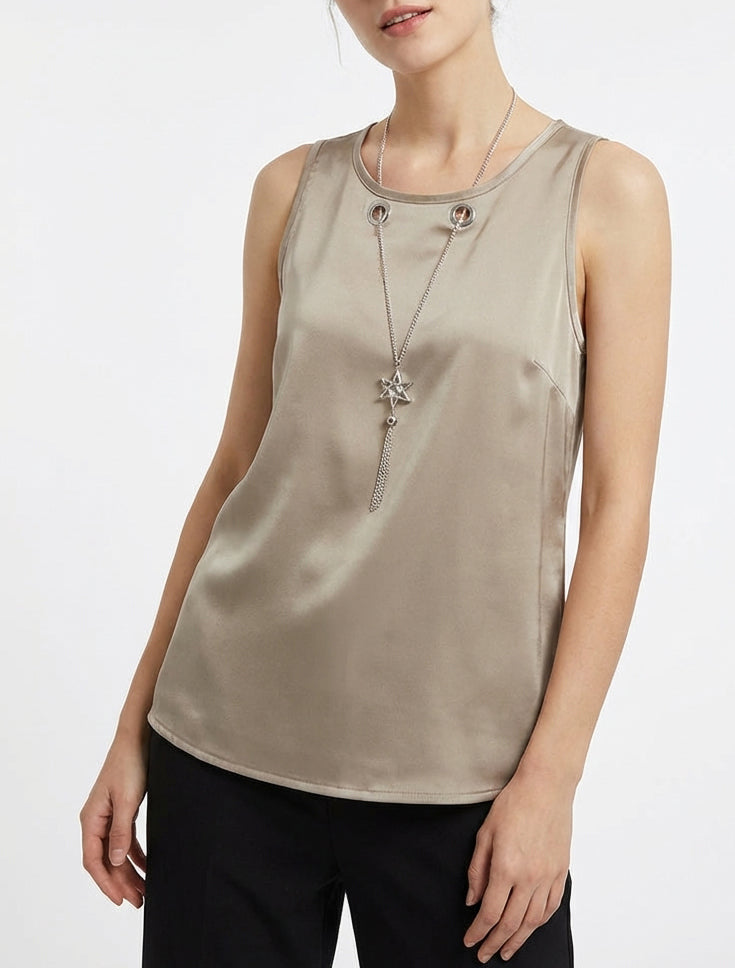 Ärmelloses Satin-Top mit Schmuckkragen - Maulwurf