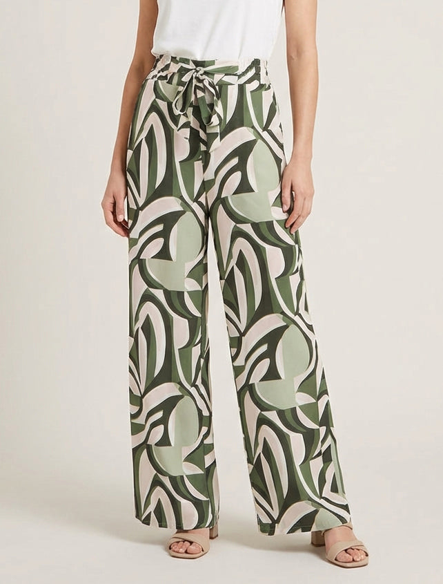 Weit geschnittene Hose mit grafischem Print. - Kaki