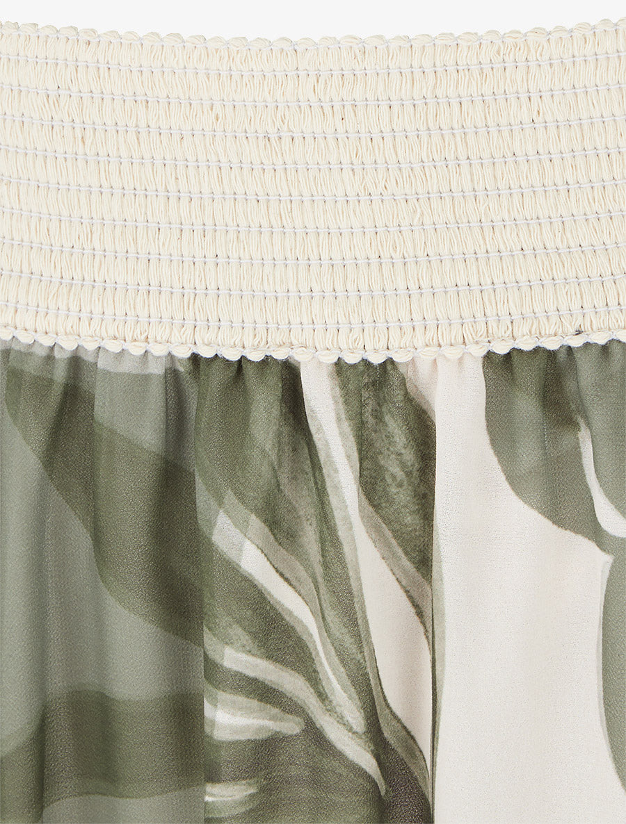 Jupe élastiquée à imprimé grandes feuilles - Kaki - 3