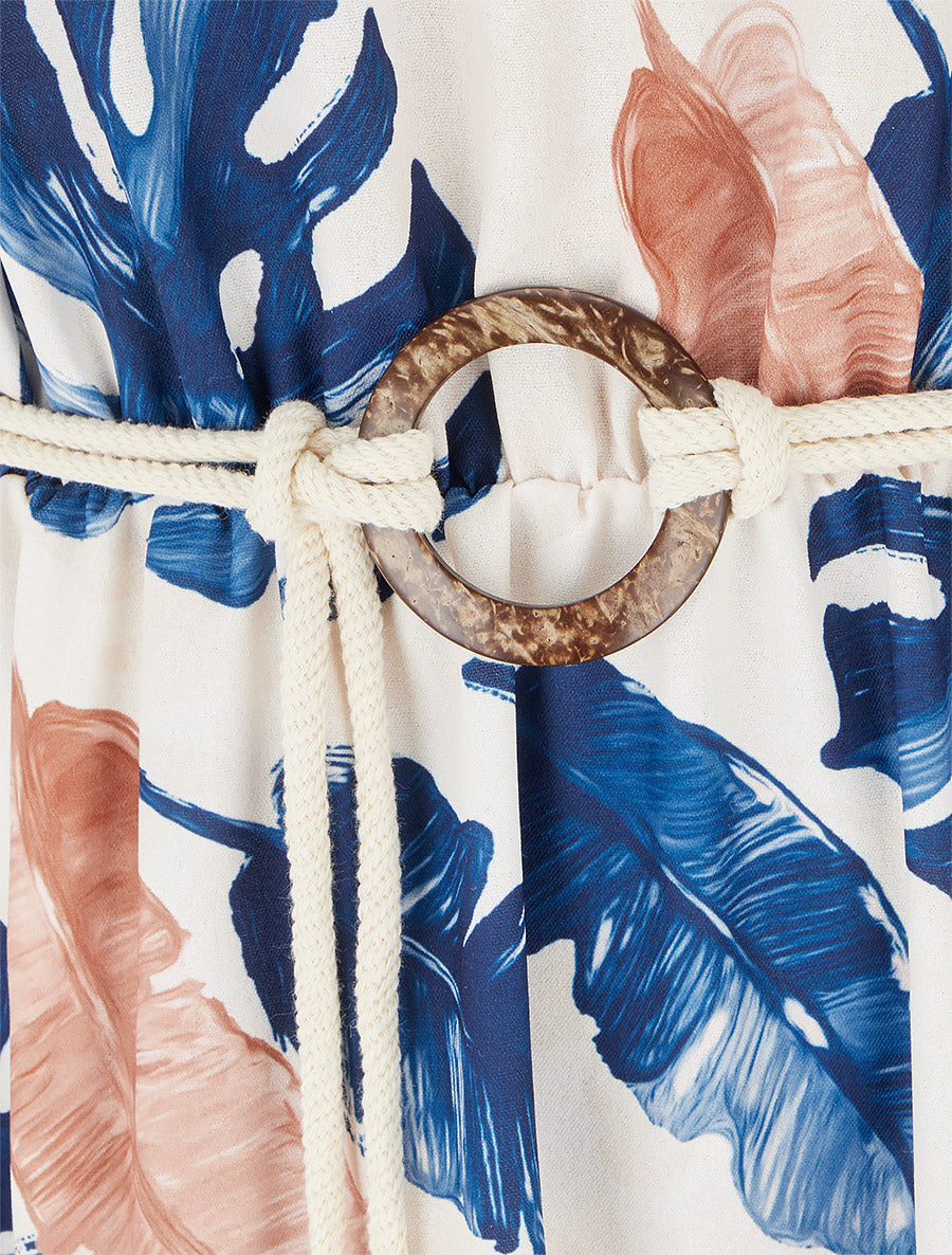 Robe longue imprimé feuillage à taille élastiquée - Marine - 3