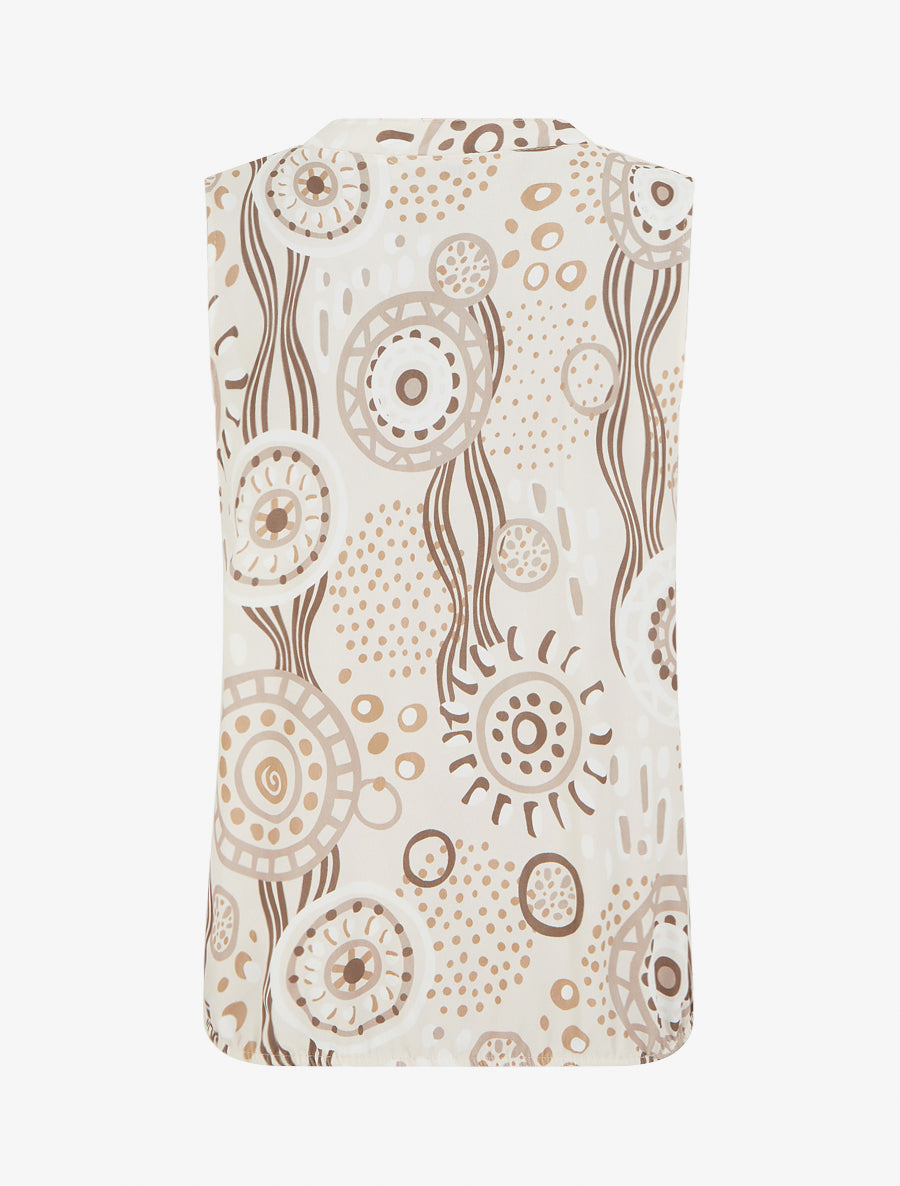 Top boule sans manches imprimé graphique - Brun - 2