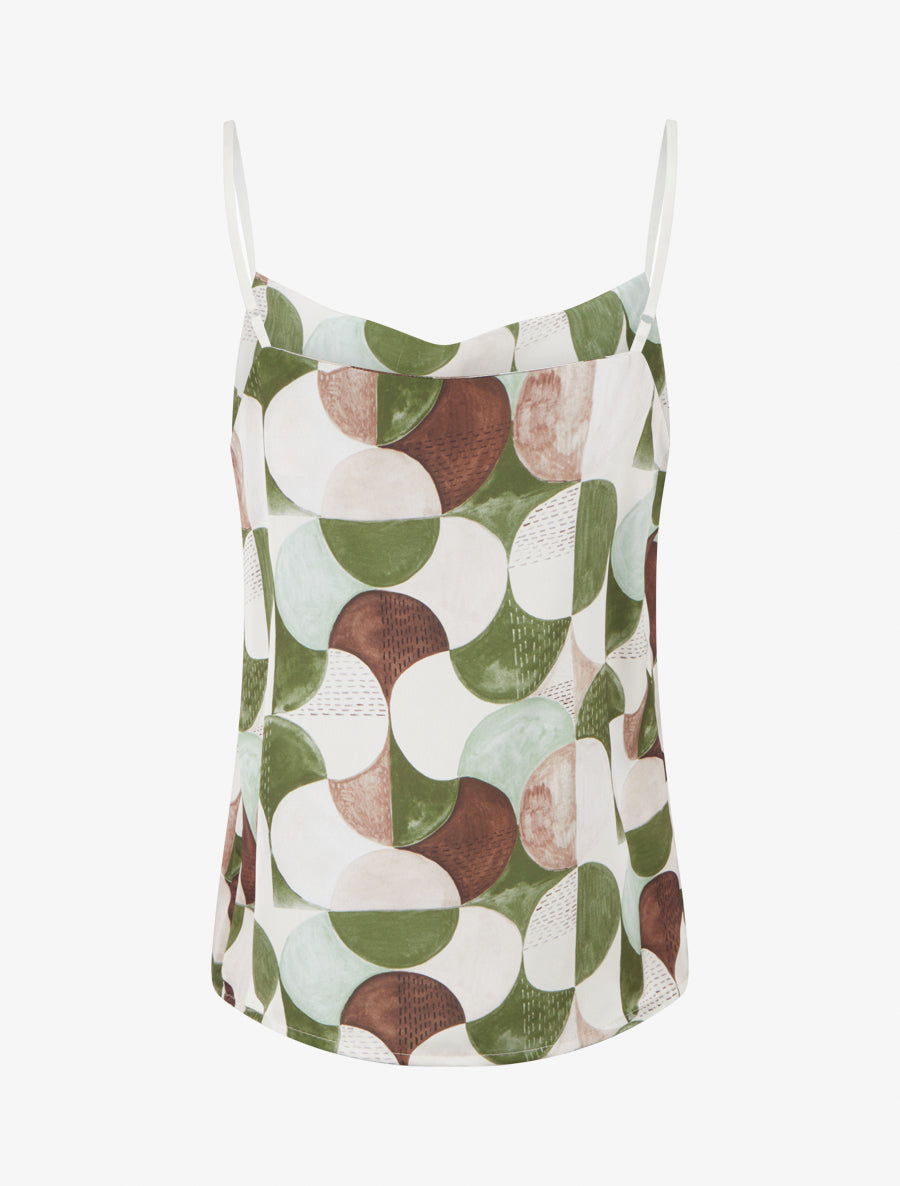 Caraco satiné imprimé rétro - Kaki - 2