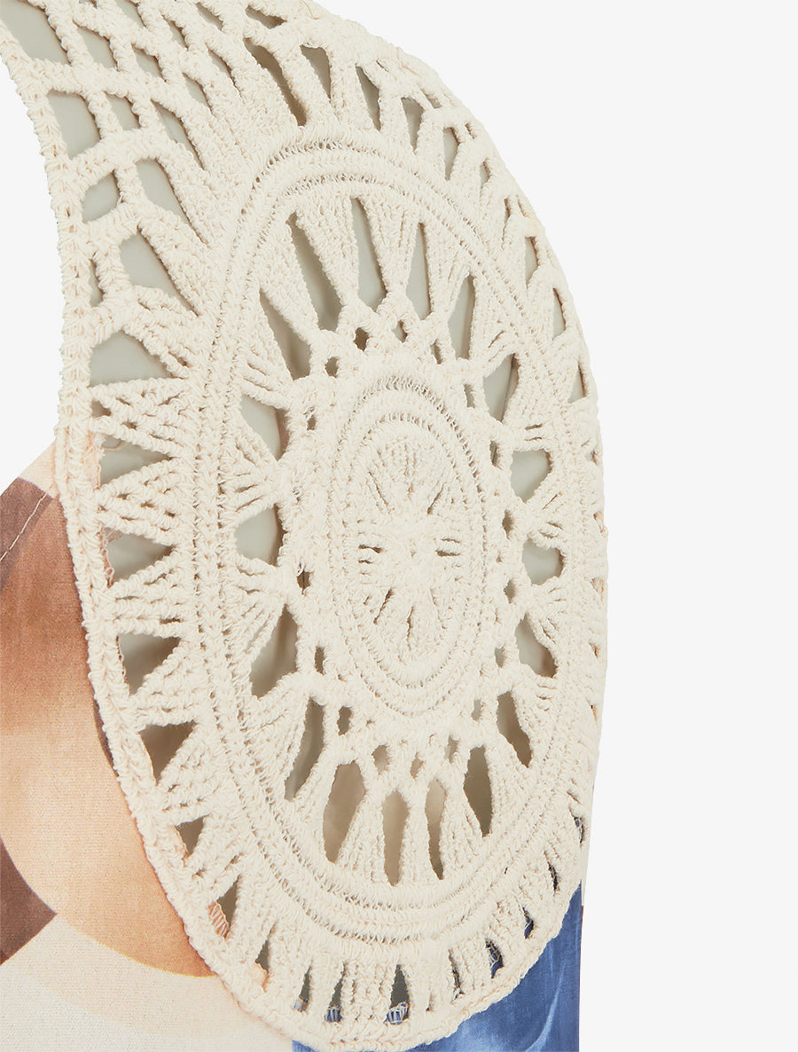 Top imprimé graphique à empiècement en crochet - Bleu foncé - 3