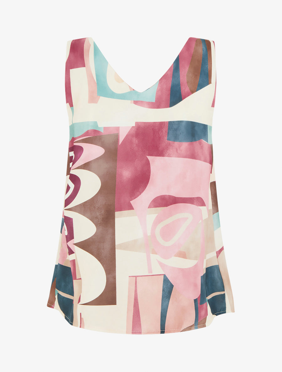 Top droit imprimé graphique à bretelles bijoux - Rose - 2