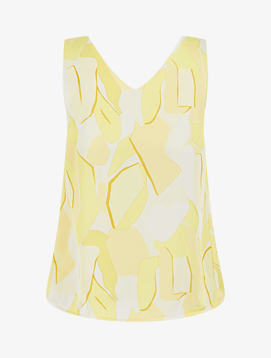 Top satiné imprimé abstrait à bijou - Jaune - 2
