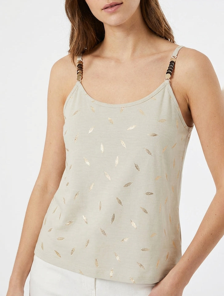 Juwelenträger-Top mit Federdruck - Beige