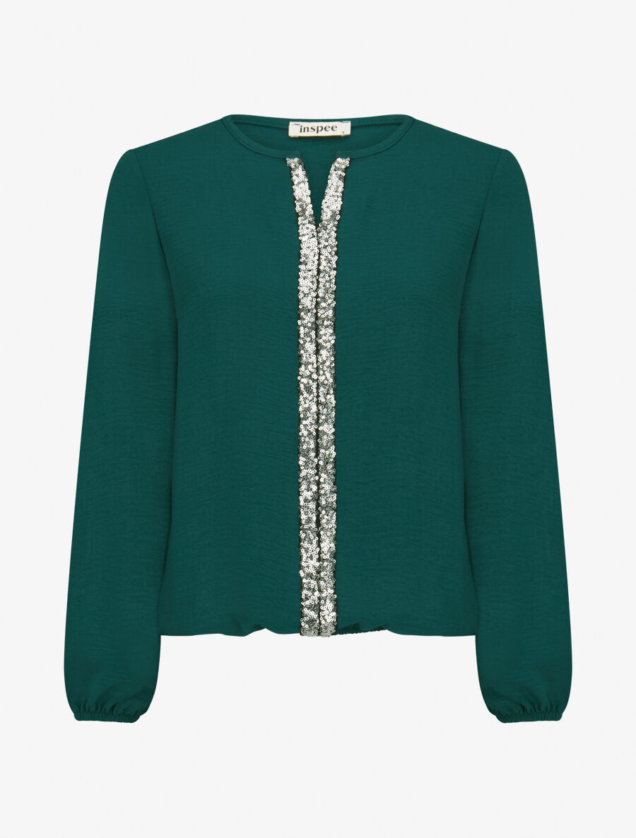 Blouse fluide à bande en sequins - Vert sapin - 1