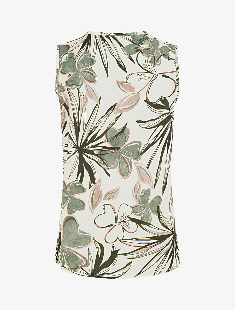 Top droit sans manches imprimé hibiscus - Kaki - 2