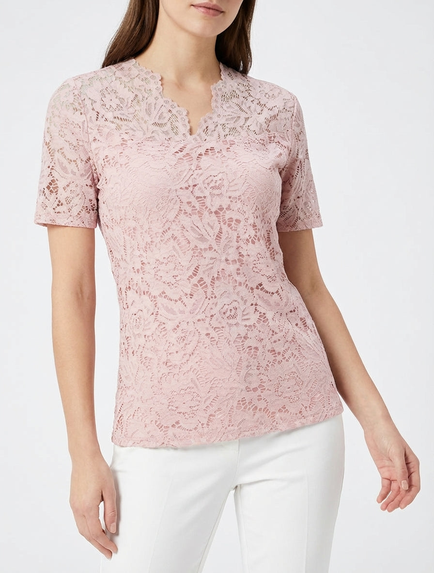 Spitzenoberteil mit kurzen Ärmeln - Rose