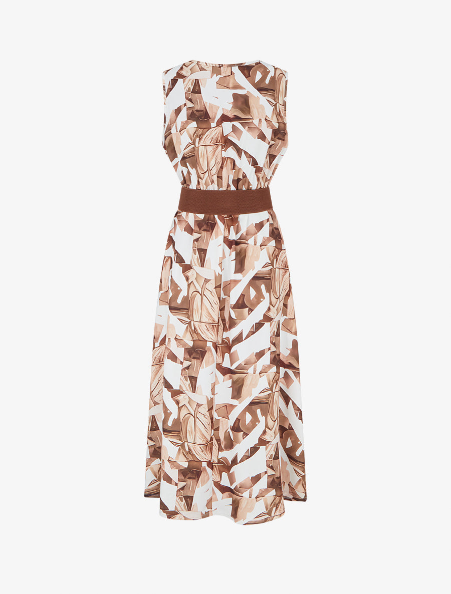 Robe sans manches imprimé fantaisie - Camel - 2