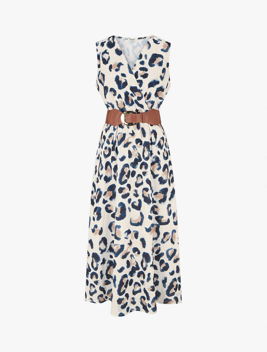 Robe sans manches imprimé léopard - Marine - 1