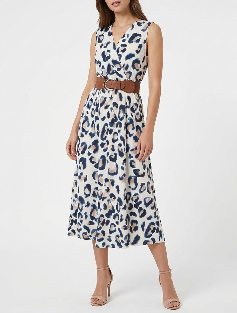 Ärmelloses Kleid mit Leopardenmuster - Marine