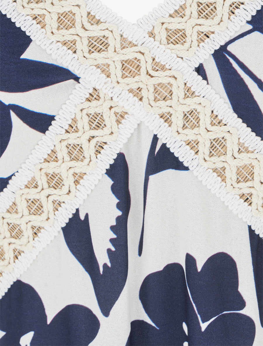 Robe fleurie à empiècement broderie - Marine - 3