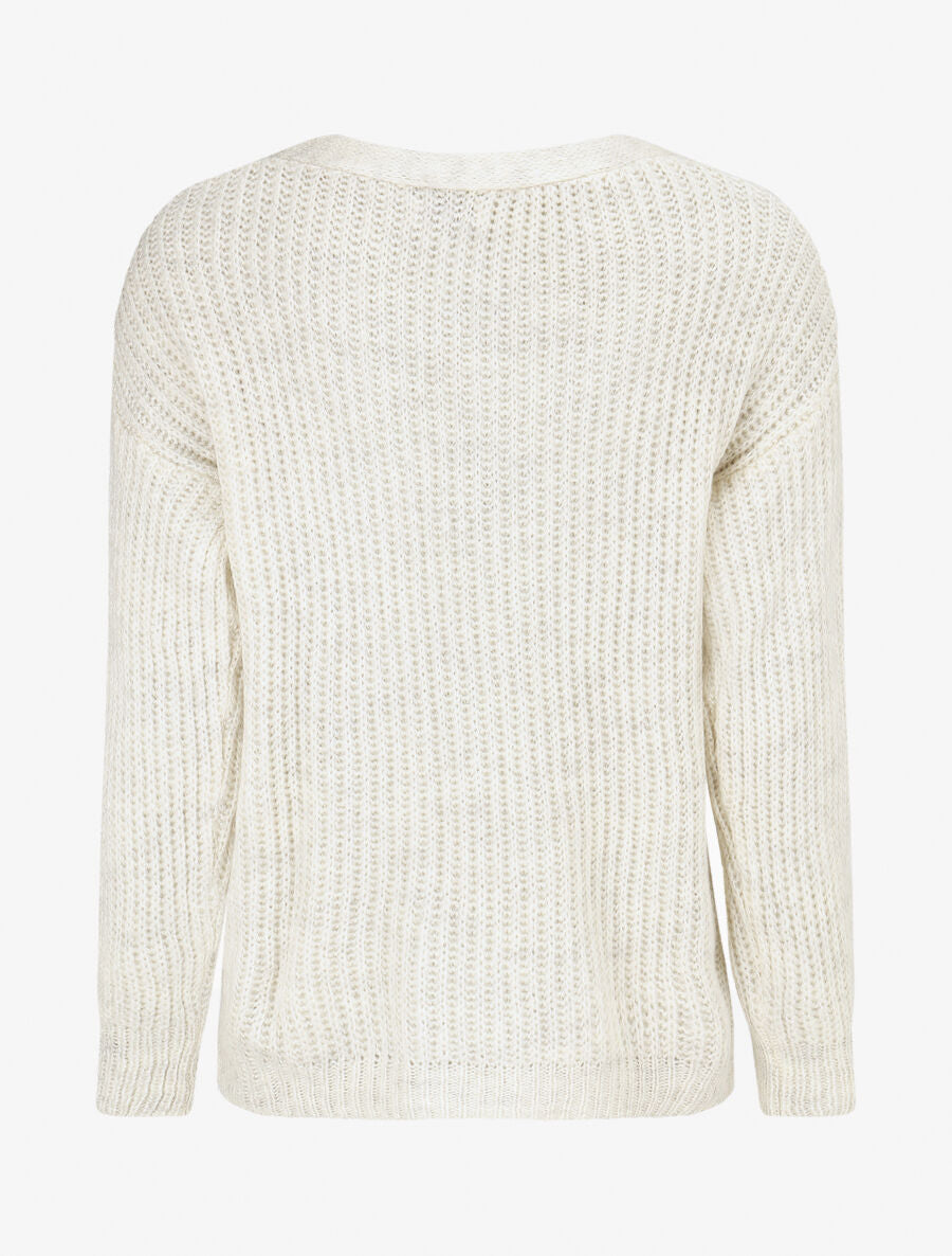 Pull en maille à col V - Écru - 2