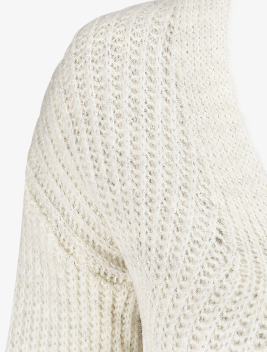Pull en maille à col V - Écru - 3