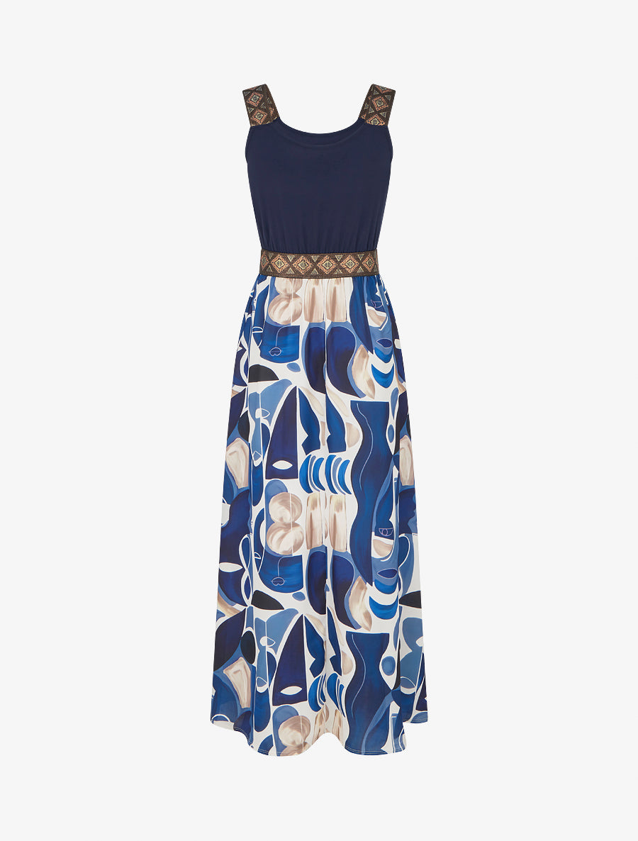 Robe imprimé peinture abstraite à bretelles stylisées - Marine - 2
