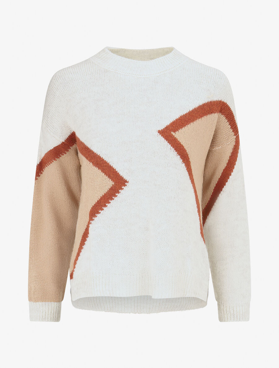 Pull imprimé géométrique et col rond - Beige - 4