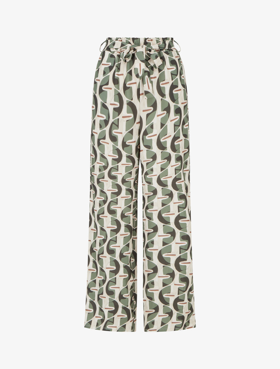 Pantalon élastiqué à imprimé graphique - Kaki - 1