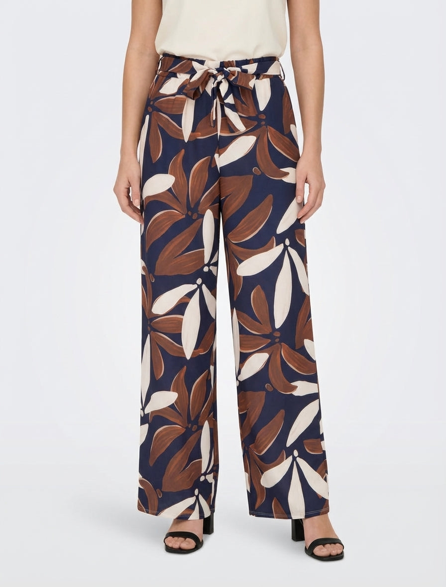 Elastische Hose mit Blumenmuster - Marine