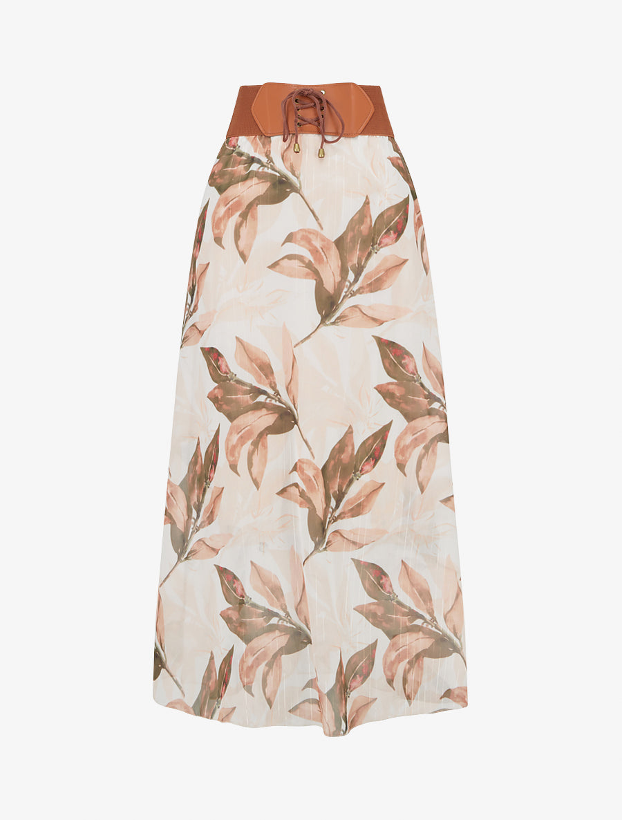 Jupe longue imprimé floral - Kaki - 1