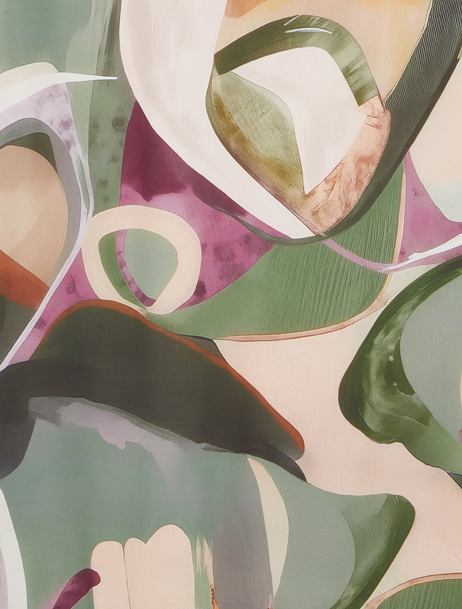 Jupe longue imprimé abstrait à taille fantaisie - Kaki - 3